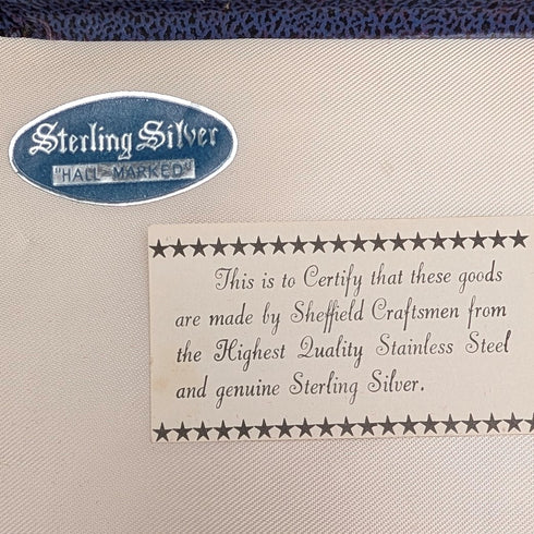 約 1974 年英國復古純銀手柄茶刀和叉 6 對哈里森兄弟茶刀盒